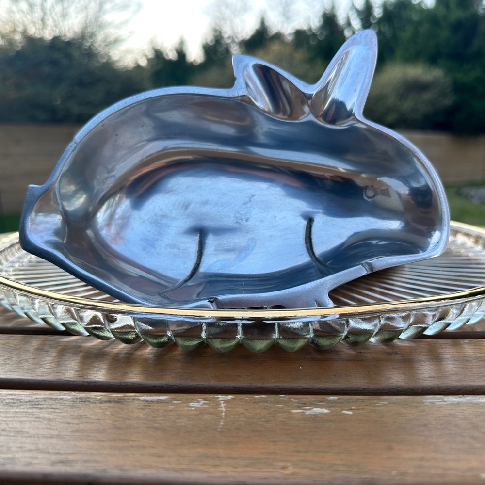 🐰 vintage silver-plated / silver, toned bunny-shaped candy dish! 🥚